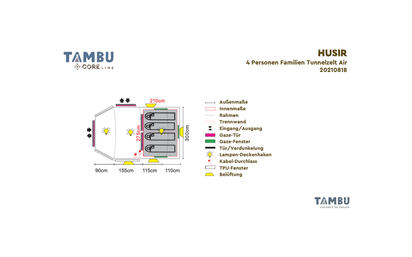  Tambu Husir Familien Tunnelzelt Air Braun Für 4 Personen