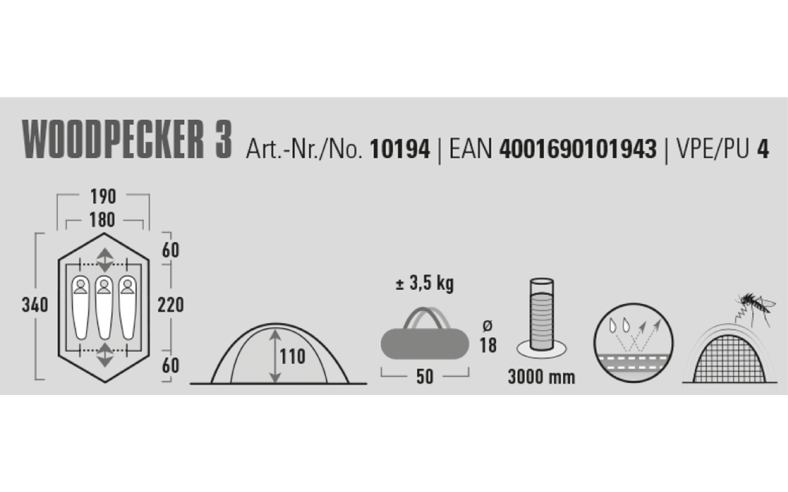  High PeakWoodpecker 3 Kuppelzelt Für 3 Personen