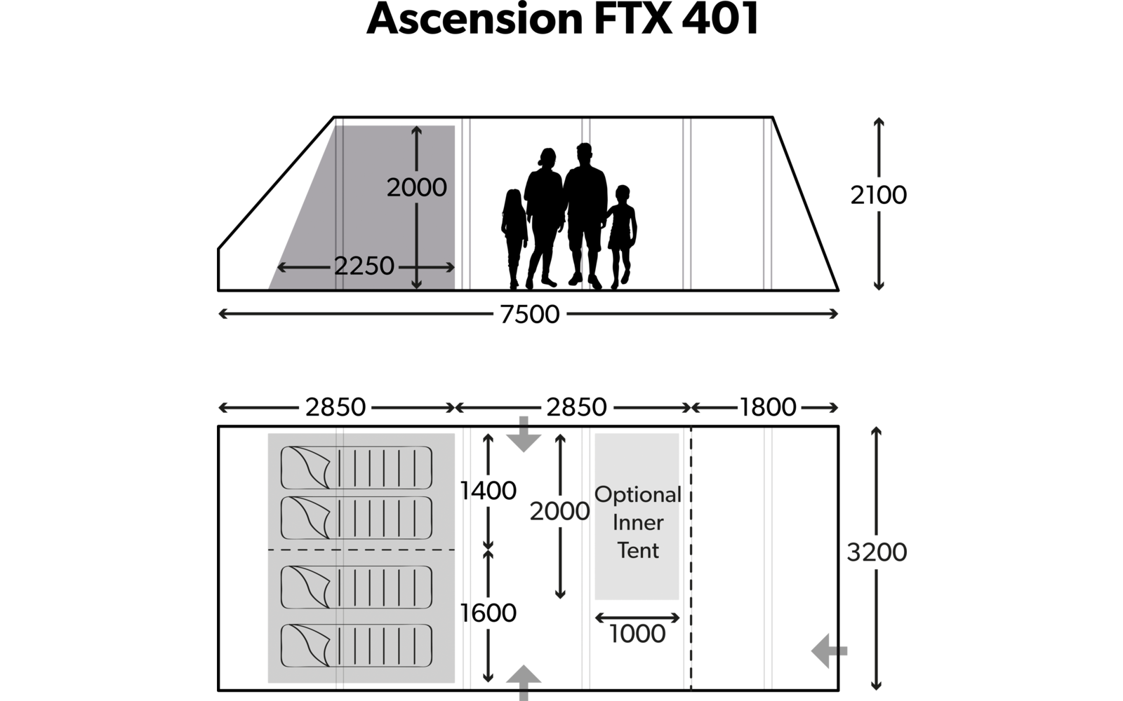 Dometic Ascension FTX 401 +1 Innenzelt / Schlafkabine Für Familienzelt