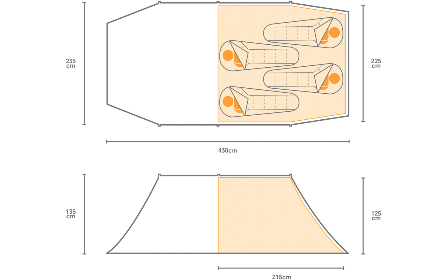  Regatta MontegraTunnelzelt 430 X 235 X 135 Cm Für 4 Personen
