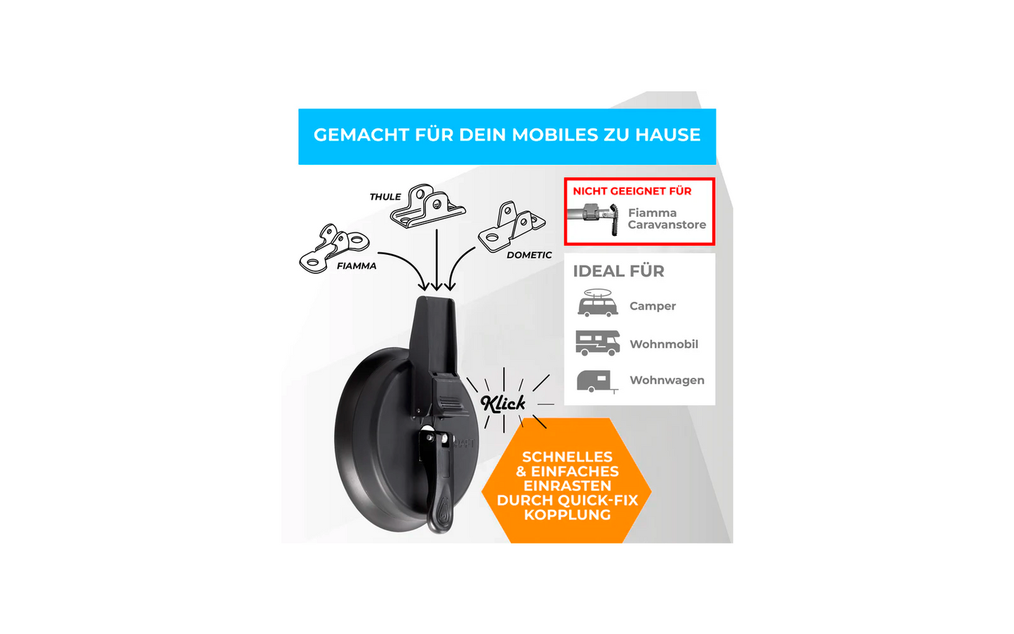  Graft Universal Wohnmobil Markisenhalterset Saugnapf Ø 14 Cm / 2 Stück